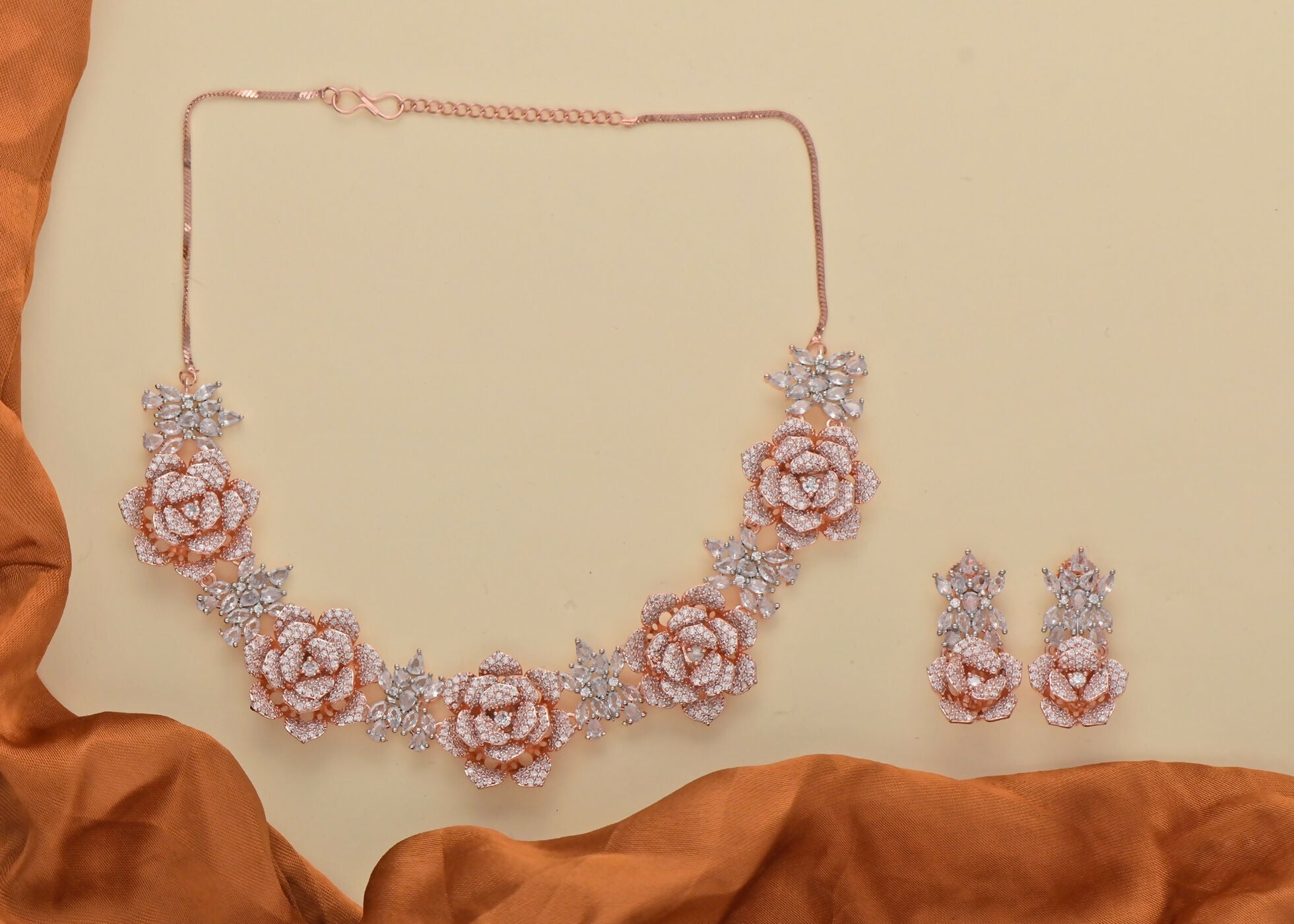 Joban Fashion Women Brass Golden White Ad Necklace Set