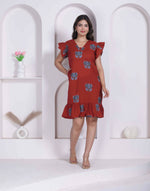 Thumbnail for Miravan Women Empire Waist Rust Mini Length Dress - Dista