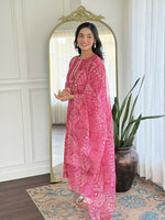 Thumbnail for The52 Women's Beautiful Rayon Fabric Printed Work Flared Kurta Pant and Dupatta Set - Distacart