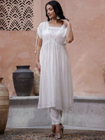 Thumbnail for Sangria Floral Embroidered Thread Work Kurta with Trouser - Distacart