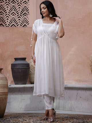 Sangria Floral Embroidered Thread Work Kurta with Trouser - Distacart