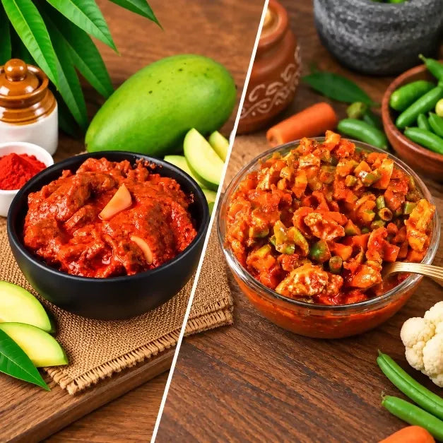 Tenali Ruchulu Pickles Combo: Mango Pickle + Mixed Veg Pickle