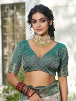 Thumbnail for Shree Shyam Fashion Cream With Dark Green Silk Blend Saree - Distacart
