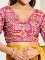 Thumbnail for Joban Fashion Pink Viscose Rayon Padded Blouse With V Neck Elbow Sleeves - Distacart