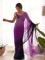 Thumbnail for Mitera Ombre Embroidered Pure Georgette Saree - Distacart