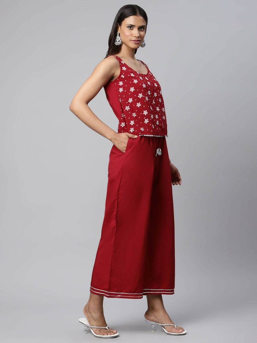 Ahalyaa Womens Maroon Chiffon Printed Jumpsuit - Distacart