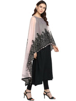 Thumbnail for Ahalyaa Women's Beautiful Black Crepe Printed Kurta with Attached Dupatta - Distacart