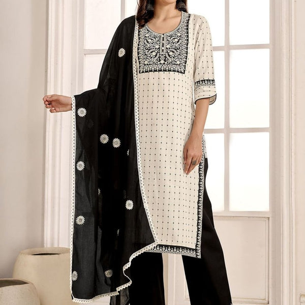 Anouk Women Ethnic Motifs Regular Thread Work Kurta with Palazzos & With Dupatta - Distacart