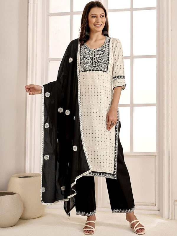 Anouk Women Ethnic Motifs Regular Thread Work Kurta with Palazzos & With Dupatta