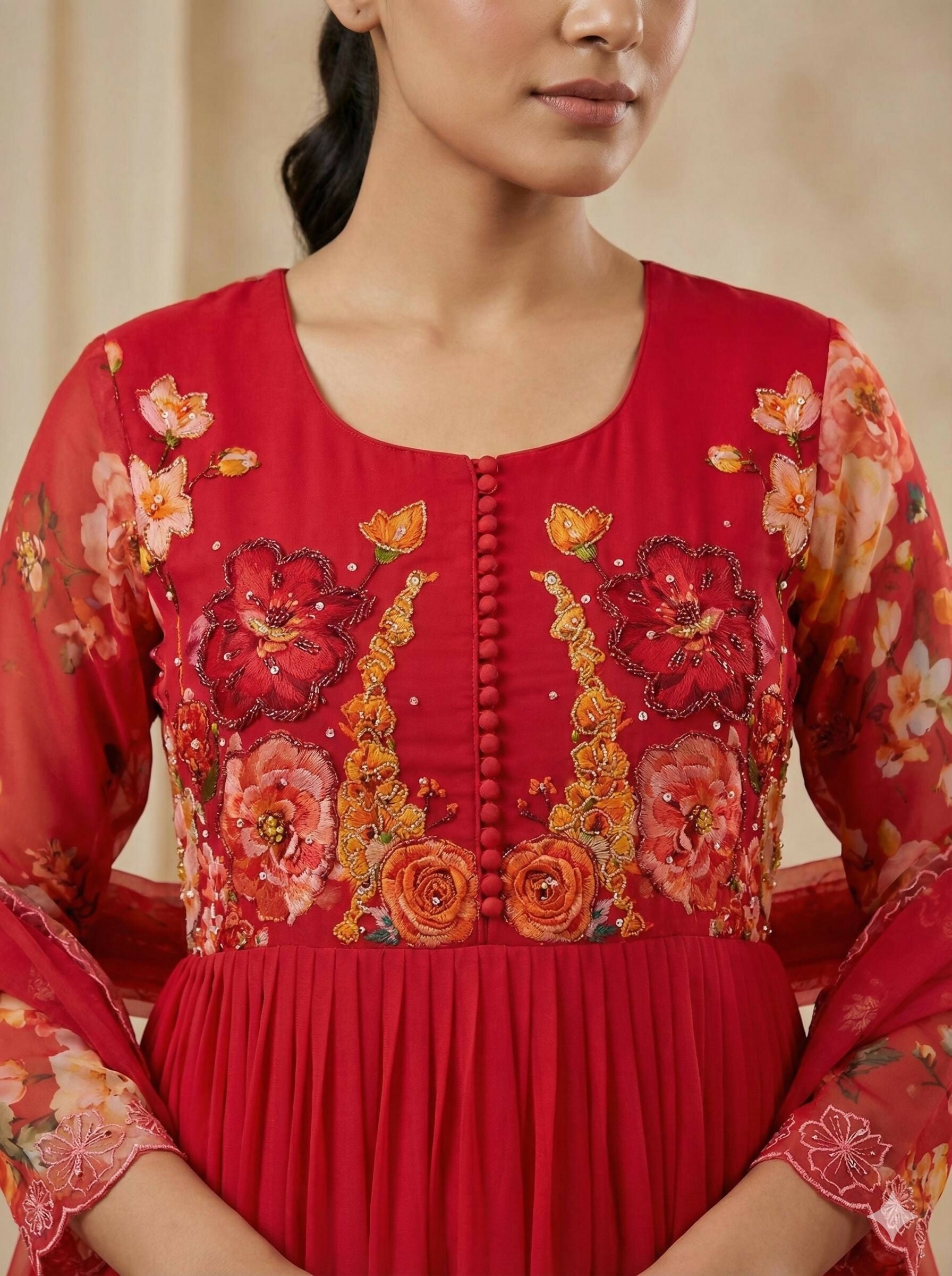 Teeya Creation Womens New Fancy Fox Georgette Heavy Quality Fabricwith Handwork Gown Set - Dista