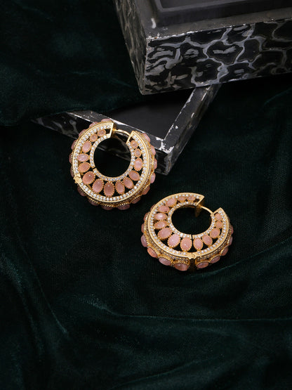 Ruby Raang Gold Polished Peach Round Kundan Loops - Dista