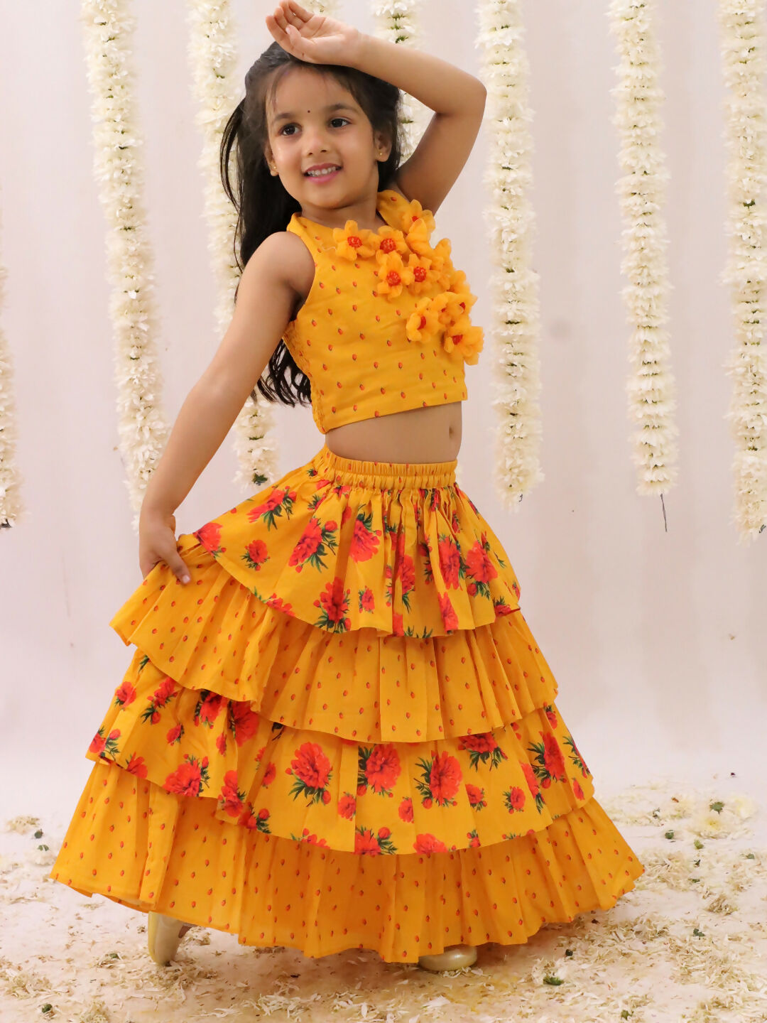 Lil Drama Genda Phool Mustard Choli and Lehanga Set For Girls