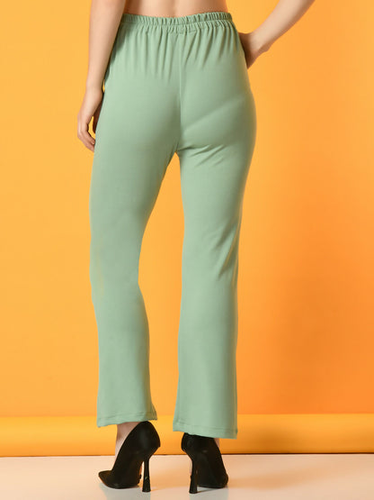 Myshka Women's Green Flared Party Trouser - Distacart