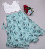 Thumbnail for Preksha Creation Indian Festive Georgette Digital Print Women Lehenga Choli And Crop Top - White & Green - Distacart