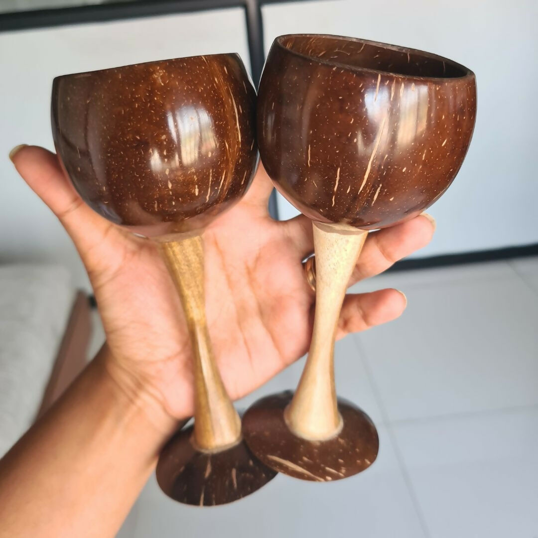 Thenga Coconut Shell & Wooden Wine Glasses - Dista
