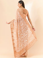 Thumbnail for Peach Organza Floral Embroidered Saree with Unstitched Blouse Piece - Roozal - Distacart