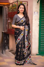 Thumbnail for Black Silk Blend Ethnic Motifs Saree with Unstitched Blouse - A2M