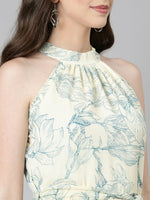 Thumbnail for Souchii Cream & Blue Floral Chiffon Maxi Dress