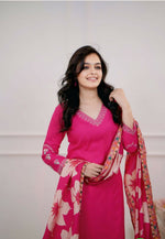 Thumbnail for The52 Pink Women's Beautiful Viscose Silk Fabric Embroidered Work Straight Kurta Pant and Dupatta Set - Distacart