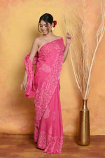 Thumbnail for Very Much Indian Handblock Printed Cotton Saree With Natural Dyes - Pink - Distacart