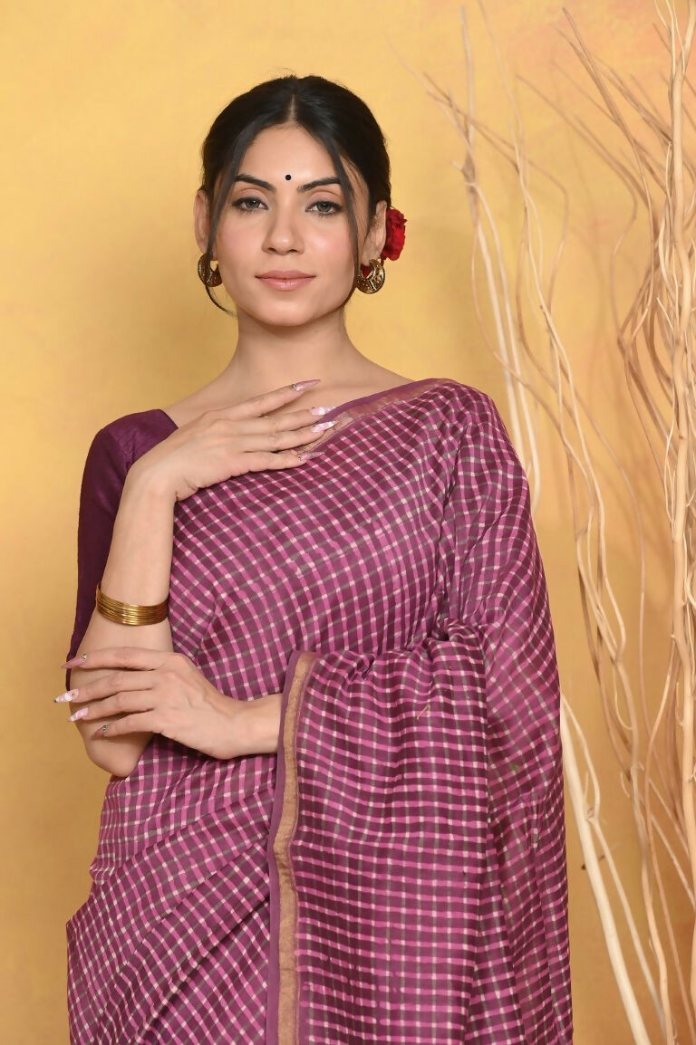 Very Much Indian Chanderi Natural Dye Handblock Printed Saree - Mauve - Distacart