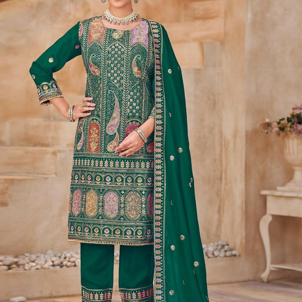 Anaita Green Vichitra Silk Readymade Suit with Embroidery & Lace Work - Distacart