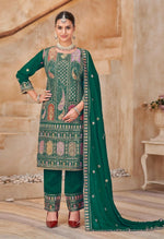 Thumbnail for Anaita Green Vichitra Silk Readymade Suit with Embroidery & Lace Work - Distacart