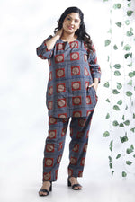 Thumbnail for Breathables Women’S Blue Cotton Geometric Print Loungewear Co-Ord Set – Hip-Length Kurta & Pants - Dista