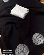 Thumbnail for Black Pure Linen Woven Design Saree with Unstitched Blouse - Hiral Fashion - Distacart