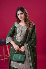 Thumbnail for Teeya Creation Green Colour Chinnon Silk Heavy Embroidery Work Fully Stitched Salwar Suit