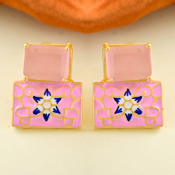 Joban Fashion Women Brass Pink Onyx Earrings - Distacart