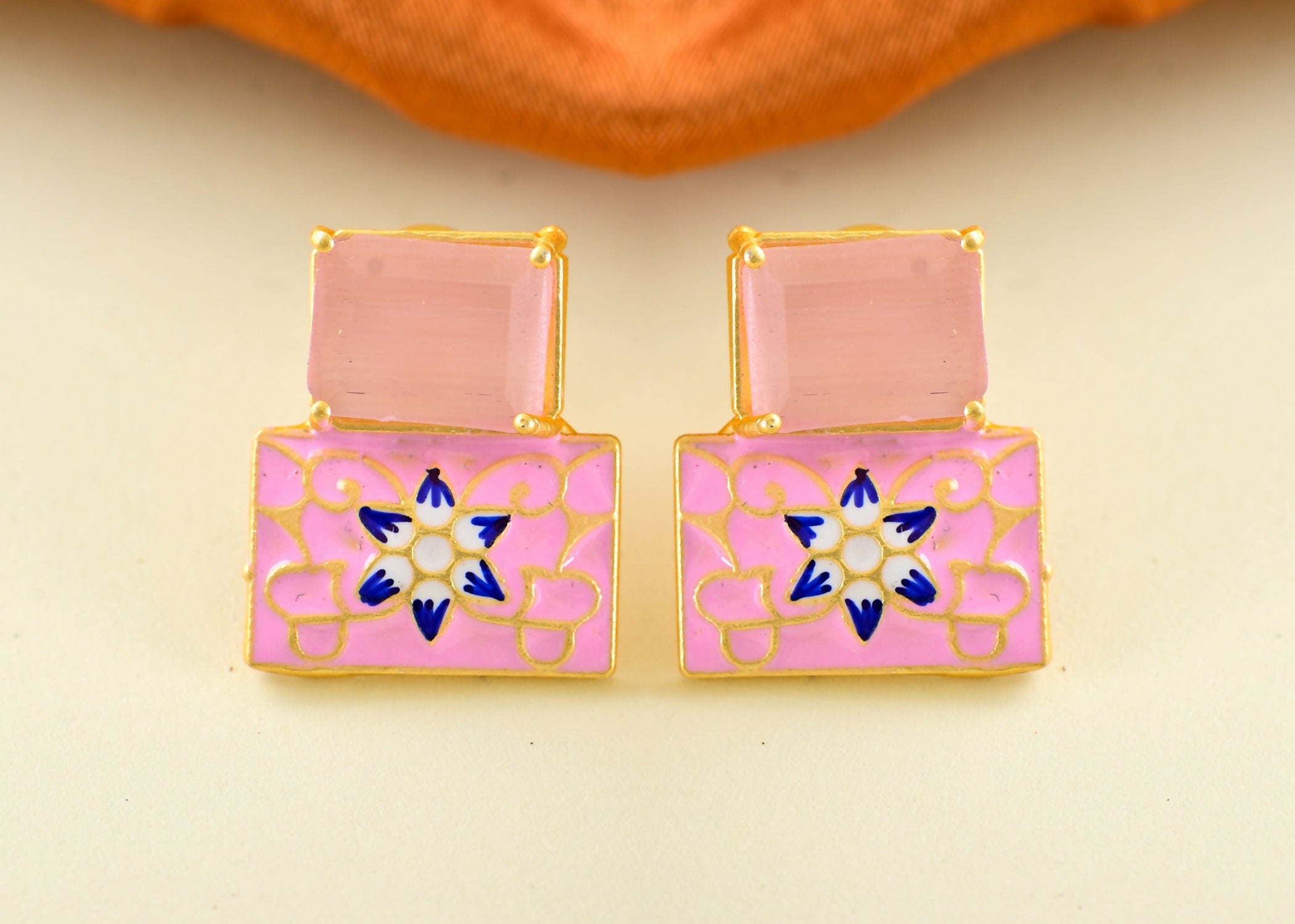 Joban Fashion Women Brass Pink Onyx Earrings - Distacart