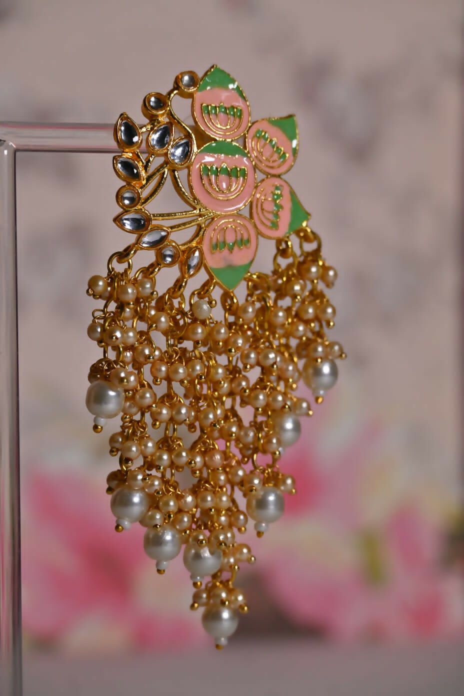 Partywear Ethnic Orange Lotus Earrings By House of Ree - Distacart