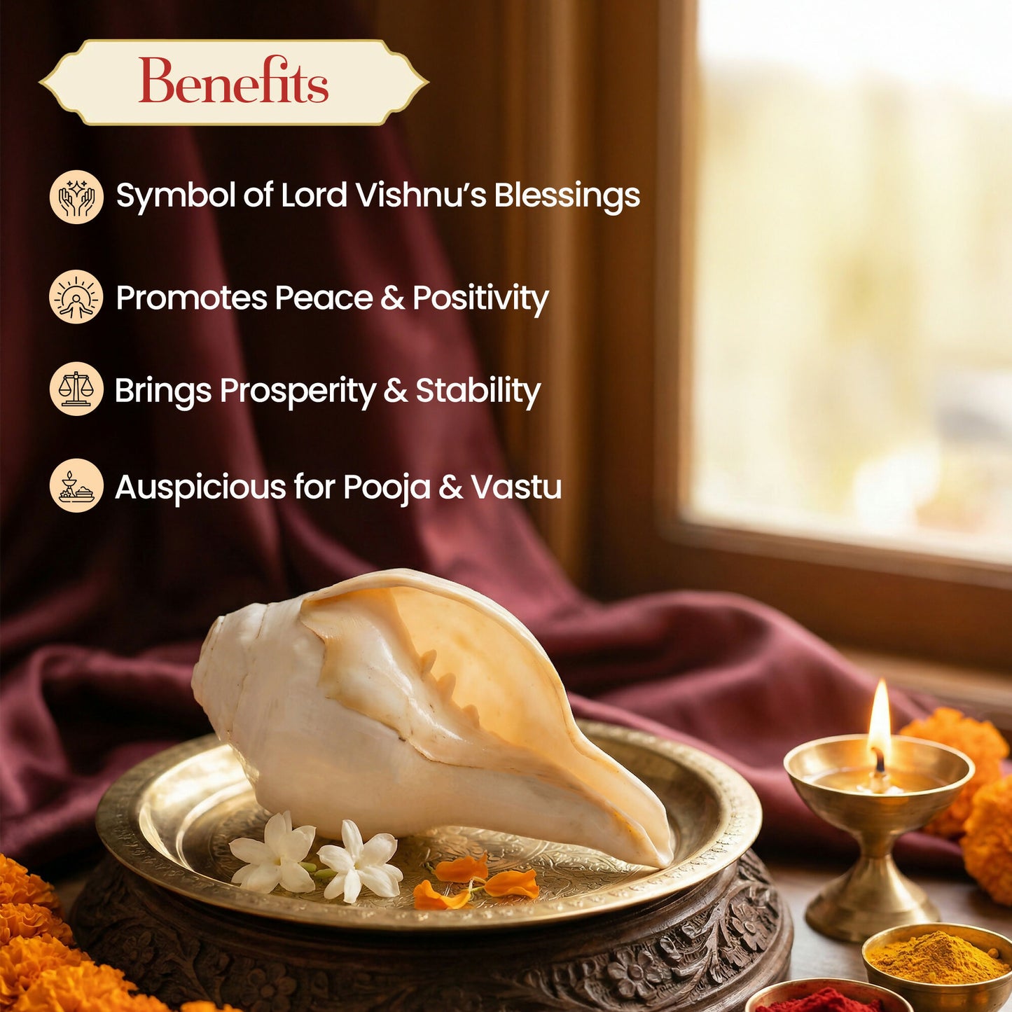 Pujashree Blowing Shankh – Sacred Conch for Spiritual Practices (Medium) - Dista
