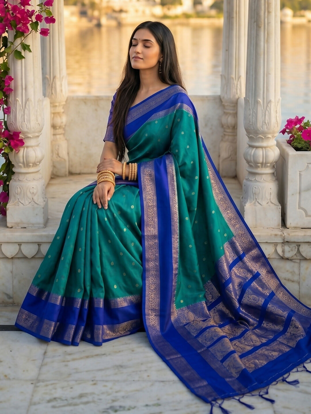 Shree Shyam Fashion Rama Silk Blend Saree - Dista