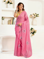 Thumbnail for Joban Fashion Baby Pink Geomatric Linen Ready To Wear Saree With Unstitched Blouse - Distacart