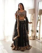 Thumbnail for Joban Fashion Black Lehenga Georgette Coding Dori with Sequence with Rivet Moti