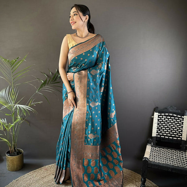 Joban Fashion Banarasi Blue Woven Soft Silk Saree - Distacart