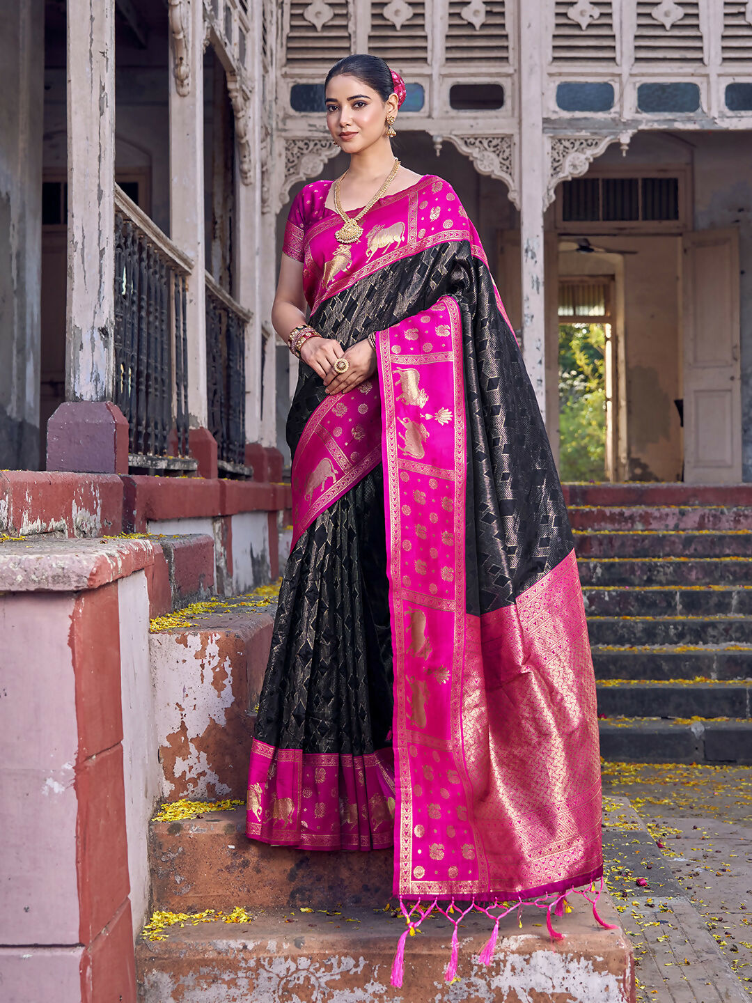 Shree Shyam Fashion Black Soft Silk Saree - Distacart