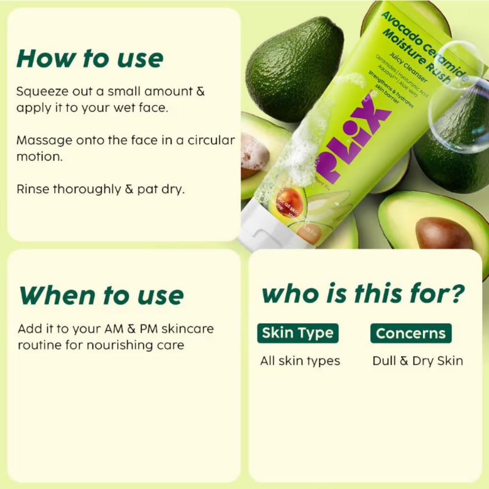 PLIX The Plant Fix Avocado Ceramide Moisture Rush Juicy Cleanser - Distacart