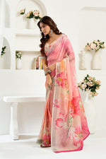 Thumbnail for Vastranavya Peach Digital Printed Linen Ready To Wear Designer Saree with Unstitched Blouse - Distacart
