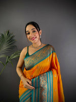 Thumbnail for Joban Fashion Banarasi Orange Woven Soft Silk Saree
