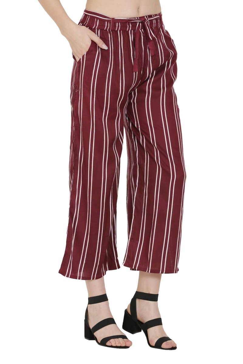 Asmaani Maroon Color Rayon Fabric Stripped Palazzo