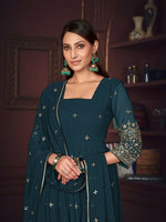 Thumbnail for Jyoti Fashion Women's Rama Georgette Embroidered Anarkali Kurta Pant Set With Dupatta - Distacart