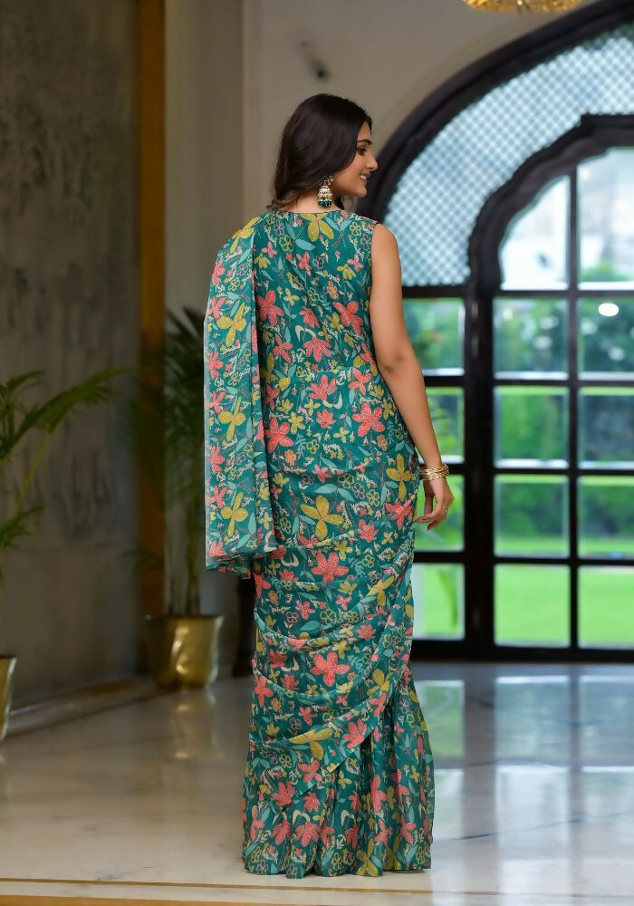 Partywear Designer Green Slime Georgette Fancy Saree - Anbazaar - Distacart