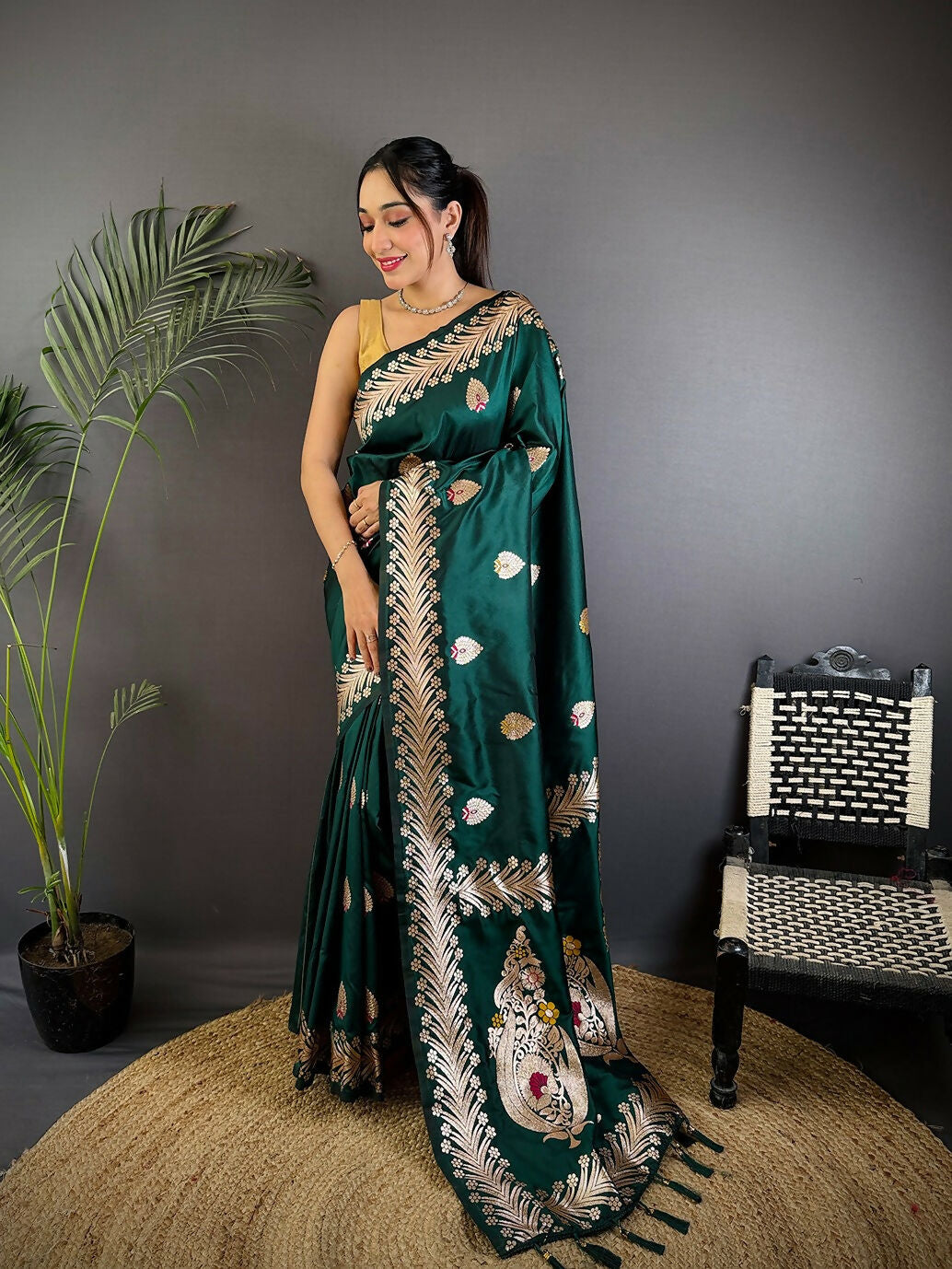 Joban Fashion Banarasi Deep Teal Woven Soft Silk Saree