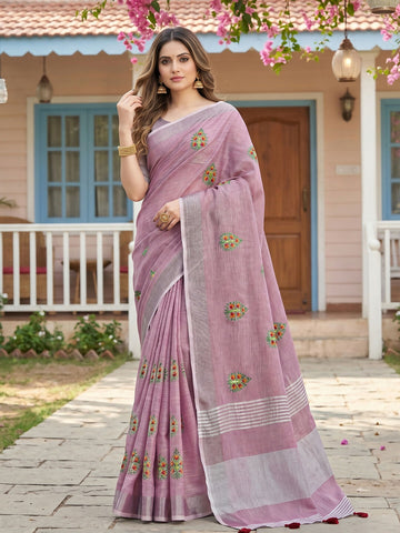 Shree Shyam Fashion Light Purple Linen Saree - Dista