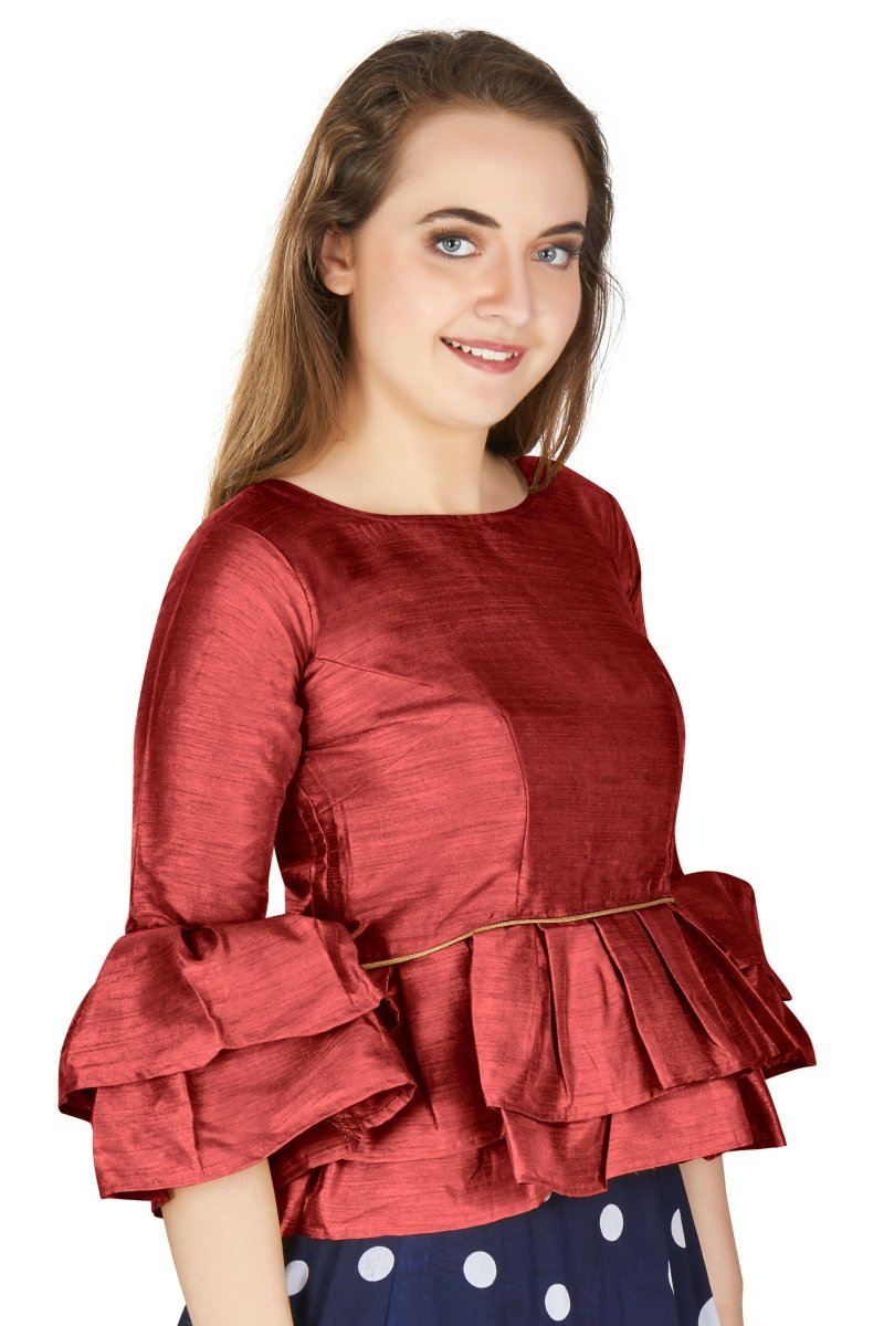 Aastha Fashion Women's Maroon Art Silk Bell Sleeves attire with Poly Cotton Lining Blouse - Distacart