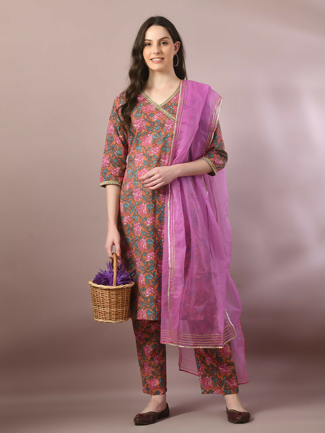 Myshka Women's Multi Printed Cotton Straight Party Kurta Set With Dupatta - Distacart