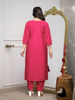 Thumbnail for The52 Gajri Women's Gorgeous Embroidered Viscose Chanderi Fabric Straight Kurta Pant with Dupatta Set - Distacart